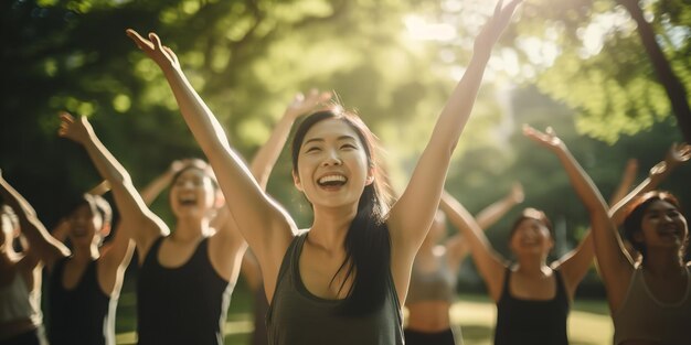 사진 다양한 여성들이 제네레이티브 아이 밖으로 팔을  ⁇ 고 있습니다.