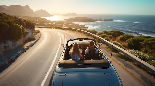 사진 a group of friends living their best lives cruising along a stunning coastal highway in a sleek convertible the wind in their hair the ocean breeze on their faces this is the epitome of