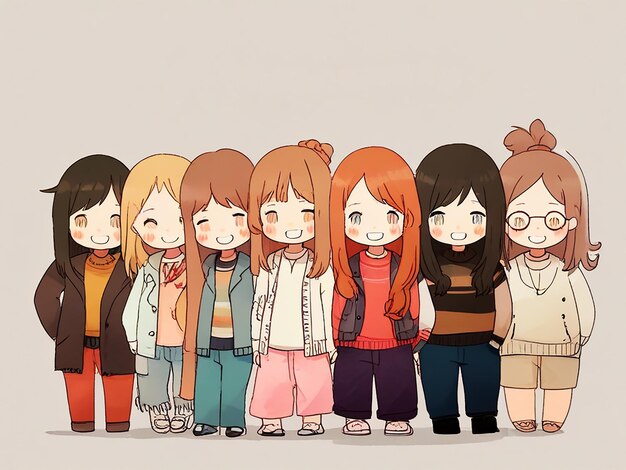 사진 한 명이 스웨터를 입고 다른 한 명이 중간에 있는 소녀들의 그룹