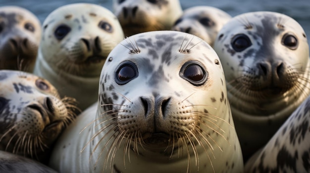 Фото Группа серых тюленей в дикой природе