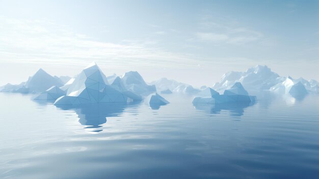 写真 上に浮かぶ氷山の群れ