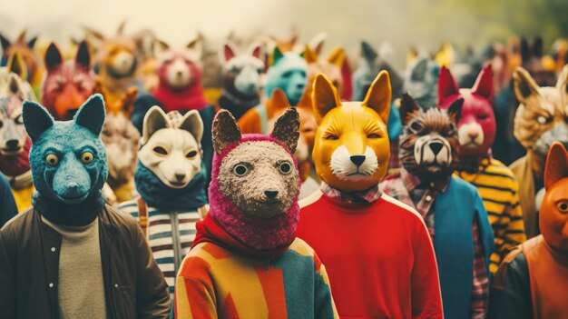 写真 カーニバル で 色とりどりの 動物 の 衣装 を 着た 人 たち の グループ