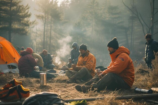 사진 캠프 불 주위에 앉아 있는 사람 들 의 그룹