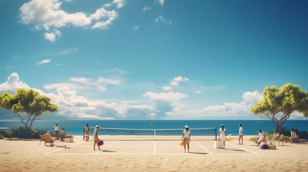 写真 砂浜の上に立っている人々のグループ