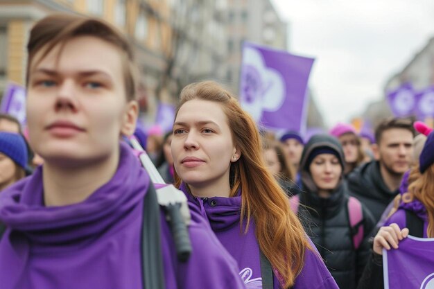 Фото Группа людей, идущих по улице с знаками