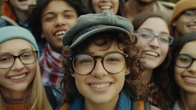 Фото Группа людей в очках и шляпе с надписью 