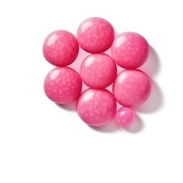 写真 白い表面にピンクのボールのグループ