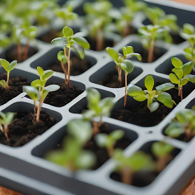 写真 トレイにある植物の群れ