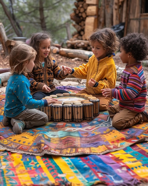 写真 幼児 の グループ が 円 に 座っ て いる 背景