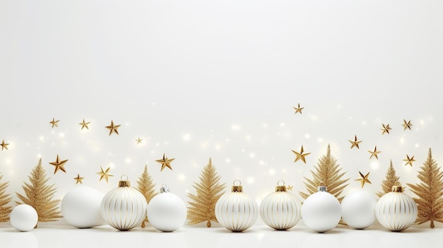 写真 白と金のクリスマス飾りのグループ