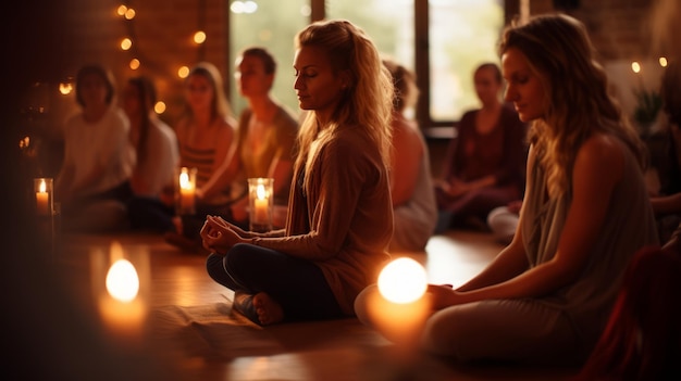 Фото Группа женщин медитирует в студии йоги