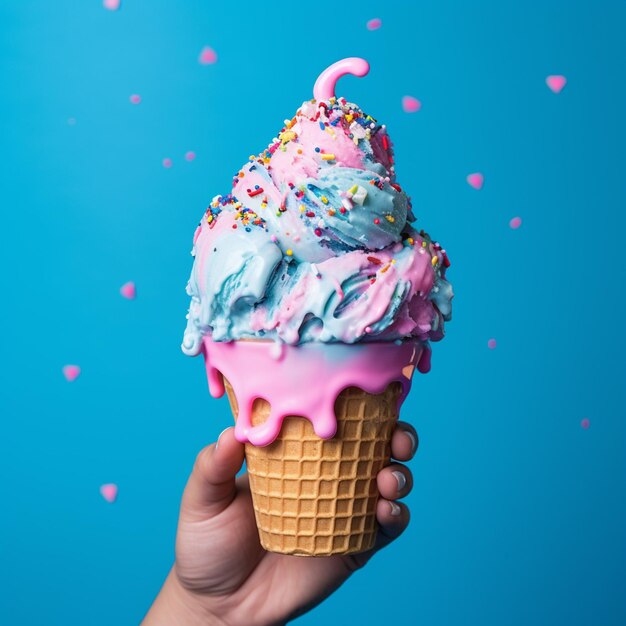 사진 다채로운 아이스크림 코너 를 들고 있는 손