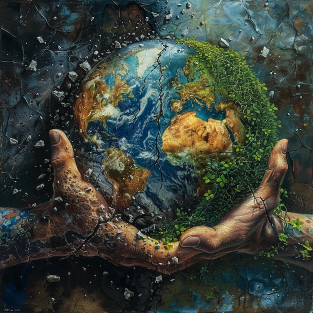 Фото Рука держит планету, а земля держится рукой