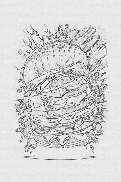 Фото Ручной эскиз иллюстрации гамбургера