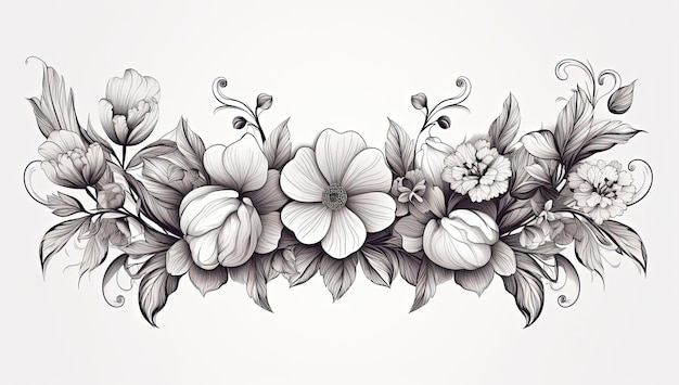 写真 アールデコ調の花輪と葉の形をした手作りの花のバナー