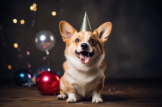 写真 新年パーティーのフェスティバルで幸せな犬 生成的なai