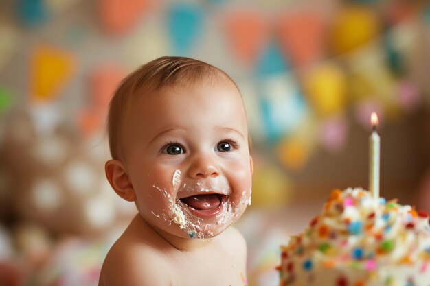 写真 幸せな1歳の赤ちゃん 誕生日おめでとう