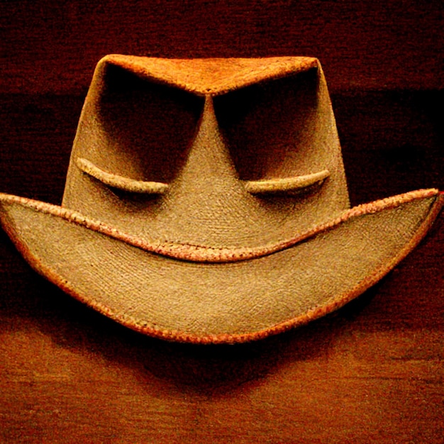 写真 目と笑顔が描かれたカウボーイの形をした帽子。