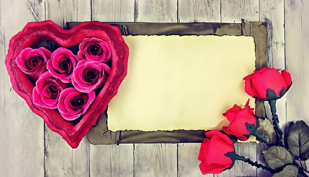写真 「バレンタインデー」と書かれた紙が貼られたハート型の箱