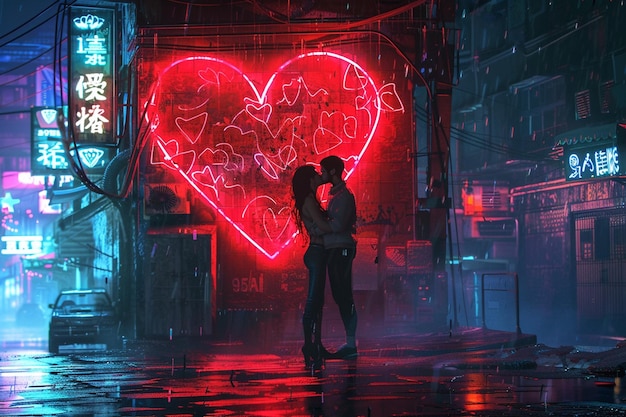 Фото Сердце с парой, целующейся на заднем плане