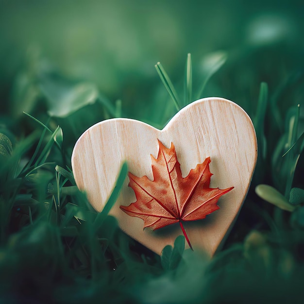 Фото Сердце с листком в траве