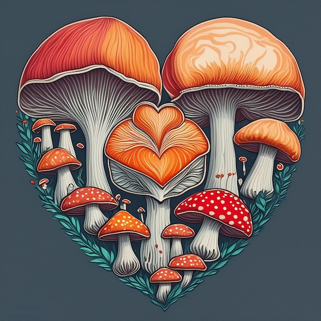 사진 버섯이 있는 심장과 '버섯'이라는 말을 하는 심장