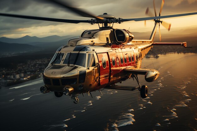 Фото Вертолет, летящий над водой