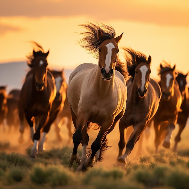 写真 野生の馬の群れ