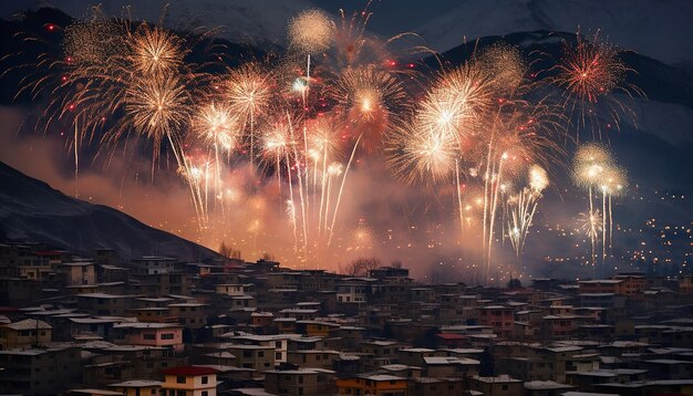 写真 ノウルーズ祝賀の際の花火の高速ショット