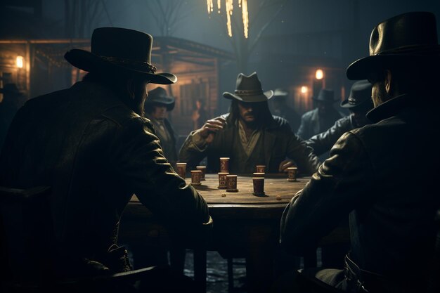 사진 00167 03과 함께 어두운 조명의 술집에서 펼쳐지는 대박 포커 게임
