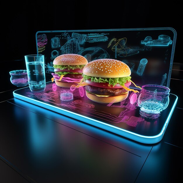 Photo a_holographic_augmented_reality_burger_menu_on_whit_563676e5