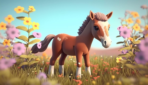 Фото Лошадь в поле цветов