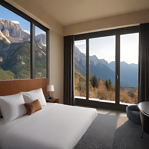 写真 山や山の景色のあるホテルの部屋