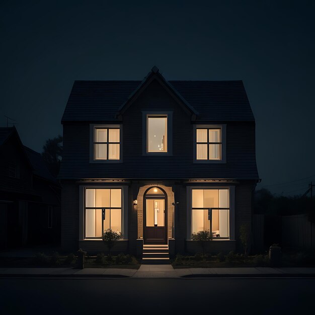 Фото Дом с освещенным окном перед темным фоном