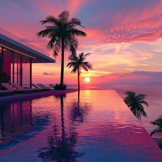 Фото Дом с бассейном и пальмами на его стороне