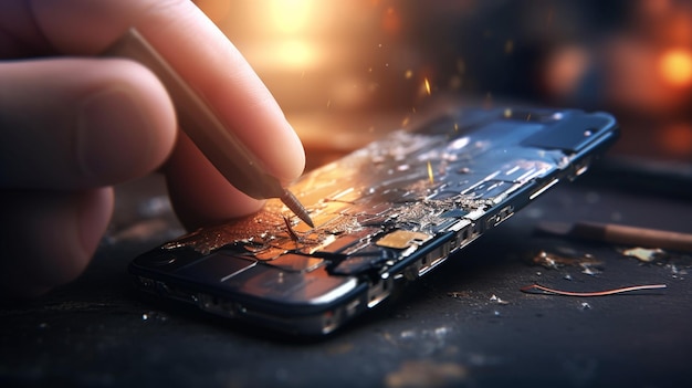 Фото Огромный разбитый экран мобильного телефона разбил взрыв