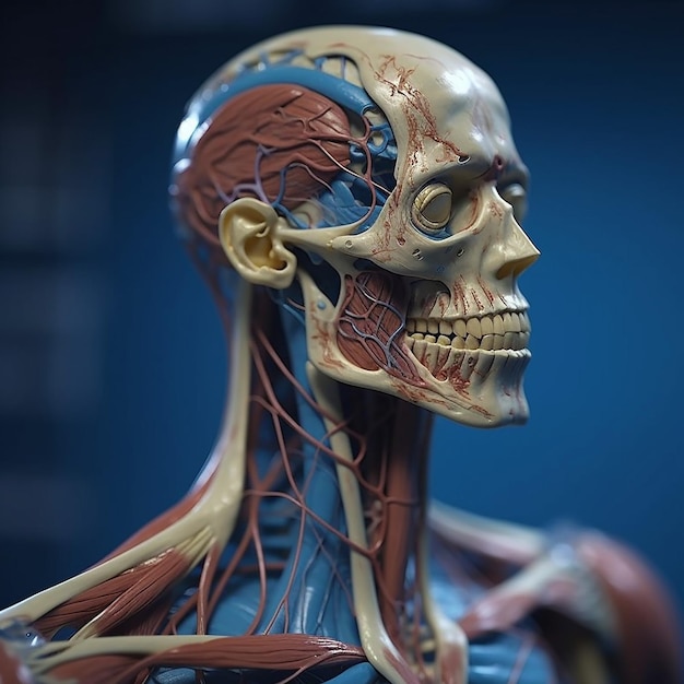 Фото Человеческая голова с мышцами, обозначенными как голова и шея.