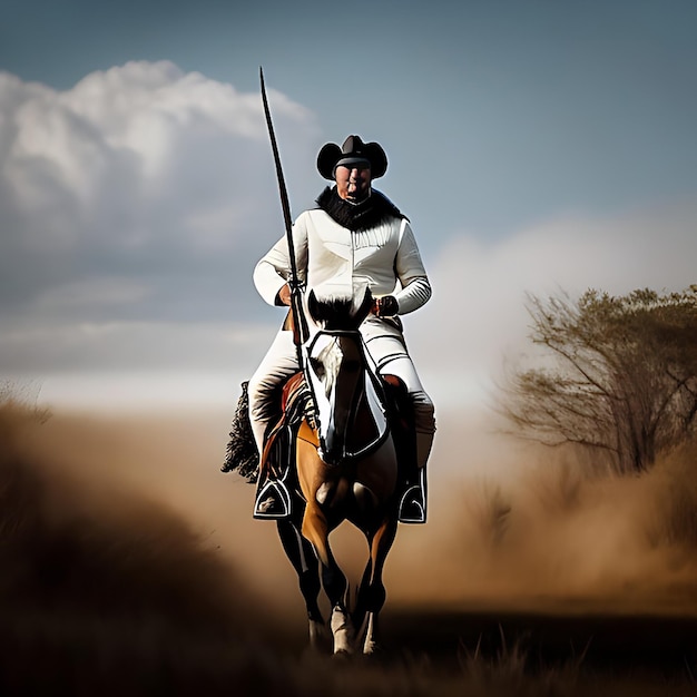 a_hunter_man_ride_on_horse_with_his_hunting_instrument AI 생성