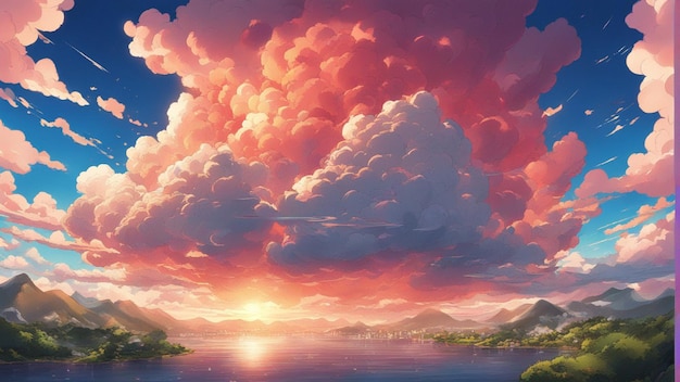 写真 超リアルな怒っているアニメ雲の漫画風の風景