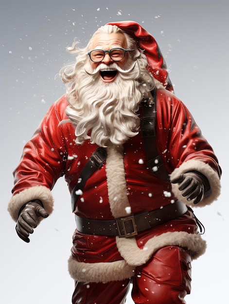 Фото Гиперреалистичный футуристический санта-клаус с белым фоном, показывающий рождественское счастье