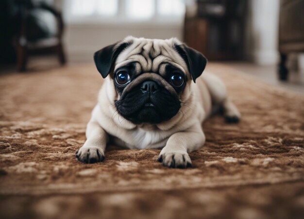 写真 とても可愛いパグ犬の超現実的なショット