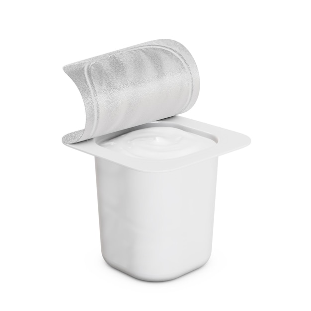 Фото Изображение полуоткрытой чашки йогурта, изолированного на белом фоне