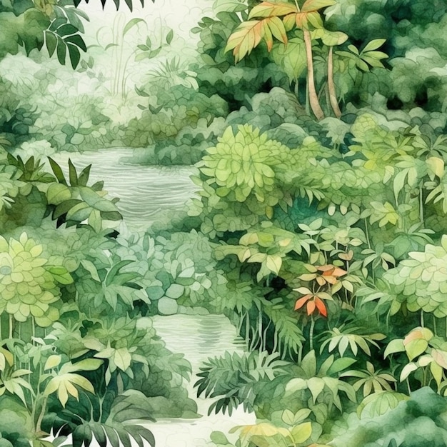 사진 강과 나무가 있는 정글 장면.