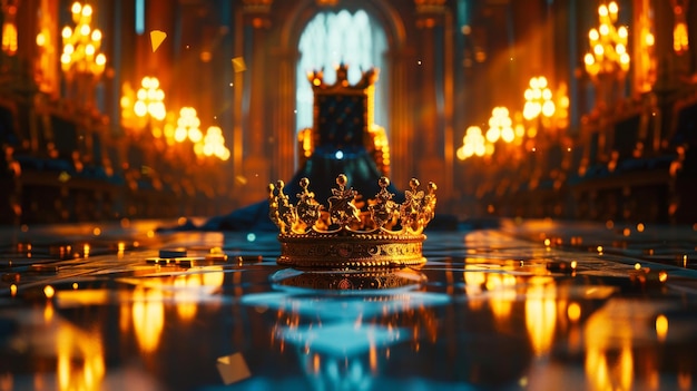 사진 웅장 한 왕좌 홀 에 앉아 있는 왕 의 왕관