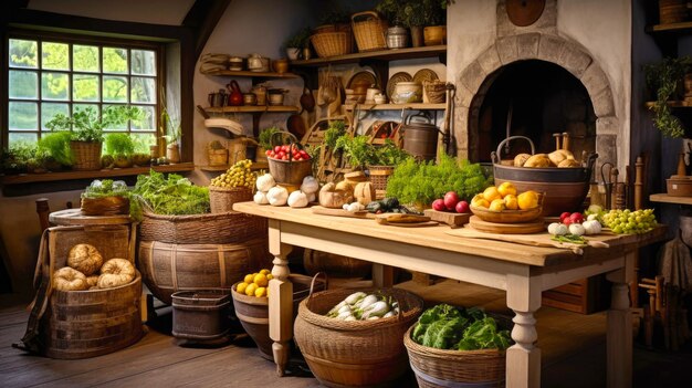 Фото Кухня, заполненная множеством различных видов овощей