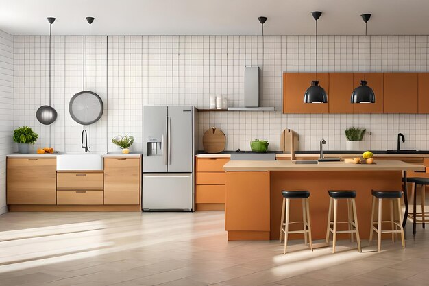 Фото Кухня с холодильником и раковиной с холодильником и морозильной камерой.