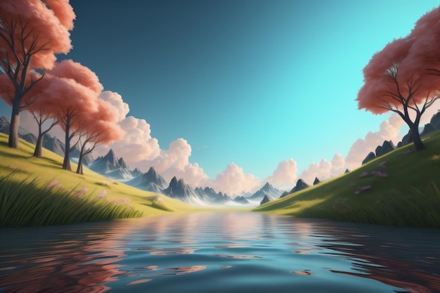 Фото Озеро с горами на заднем плане красивый фон с генеративным ии