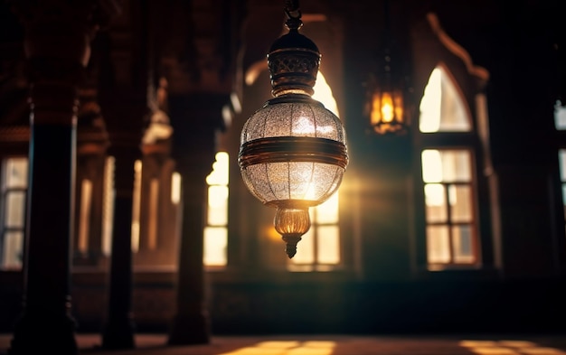 写真 光が差し込むモスクのランプ