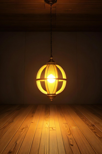 Фото Лампа, сидящая на деревянном полу исламского дизайна интерьера