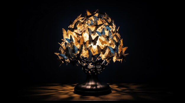 写真 暗で照らされている蝶のランプ